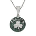 Basketball Celtics Team Pendant Copper Inlaid Zircon Four-Leaf Clover Round Fan Memorial Hip-Hop Necklace