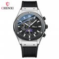 Chenxi multifunctional true three-eye six-pin men's watch thin calendar moon phase timing silicone quartz watch