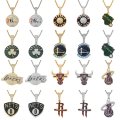 Basketball Celtics Team Pendant Copper Inlaid Zircon Four-Leaf Clover Round Fan Memorial Hip-Hop Necklace