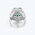 High-end Fashion Wood Green 925 Sterling Silver Jewelry Emerald Halo Ring