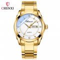 Chenxi fashion couple watch dual calendar with diamond steel strap men's and women's quartz watch