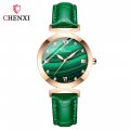 Chenxi small square watch for women genuine leather fashion waterproof peacock stone pattern watch female ins style small green 