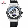 Chenxi multifunctional true three-eye six-pin men's watch thin calendar moon phase timing silicone quartz watch