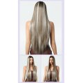 Temperament Long Hair Natural Invisible Front Lace Head Woven center paerted No Bangs Full head Covering Wig