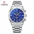 Chenxi Multifunctional Men's Watch Moon Phase Calendar Chronograph Waterproof Black Steel Strap