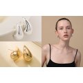 Hollow water drop earrings 18K gold glossy lightweight stud earrings