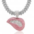 Hip-hop pink lips pendant necklace sexy temperament clavicle chain alloy full diamond lips Cuban chain