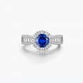 High-end blue round diamond S925 silver jewelry female high-end royal blue synthetic gemstone ring
