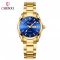 Chenxi fashion couple watch dual calendar with diamond steel strap men's and women's quartz watch