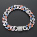 12mm colored zircon Cuban chain hiphop street trendy men's cool and exaggerated men's bracelet
