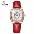 Chenxi Wine Barrel Square Fashion Watch Women Waterproof Digital Calendar Quartz Strap Diamond Genuine Leather Women's Watch
