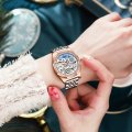 Chenxi popular watch for women solid steel strap ladies fashion with diamond hollow automatic mechanical watch waterproof lumino