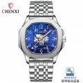 Chenxi new genuine leather high-end square mechanical watch for men waterproof luminous automatic hollow mechanical watch