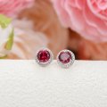 High-grade earrings 925 silver colored gemstone pigeon blood round literary retro women's earrings