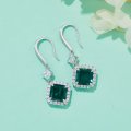 Square High Carbon Diamond Cultured Emerald S925 Silver Plated White Gold Earrings
