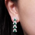 Vintage S925 silver emerald zircon earrings stacked heart-shaped earrings female net celebrity earrings