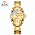 Chenxi fashion couple watch dual calendar with diamond steel strap men's and women's quartz watch