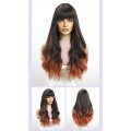 Long Hair Big Wave Air Bangs Gradient Color Full Head wig