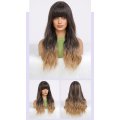 Long Hair Big Wave Air Bangs Gradient Color Full Head wig