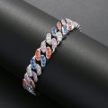 12mm colored zircon Cuban chain hiphop street trendy men's cool and exaggerated men's bracelet
