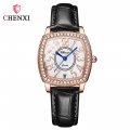 Chenxi Wine Barrel Square Fashion Watch Women Waterproof Digital Calendar Quartz Strap Diamond Genuine Leather Women's Watch