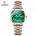 Chenxi small square watch for women genuine leather fashion waterproof peacock stone pattern watch female ins style small green 