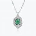 High Quality S925 Silver Synthetic Emerald Pendant Universal Buckle Chain Women's Necklace