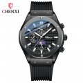 Chenxi multifunctional true three-eye six-pin men's watch thin calendar moon phase timing silicone quartz watch