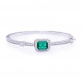 Luxury Rectangular Emerald Cut Cultured Emerald 925 Sterling Silver Plated White Gold Bracelet