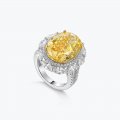 New S925 silver hypoallergenic light luxury ice flower cut vivid yellow female ring