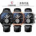 Chenxi Square Multifunctional Men's Watch Wholesale Chronograph Calendar Luminous Belt Hot Selling Quartz Watch