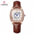 Chenxi Wine Barrel Square Fashion Watch Women Waterproof Digital Calendar Quartz Strap Diamond Genuine Leather Women's Watch