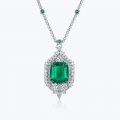 High Quality S925 Silver Synthetic Emerald Pendant Universal Buckle Chain Women's Necklace