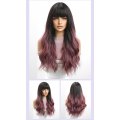 Long Hair Big Wave Air Bangs Gradient Color Full Head wig